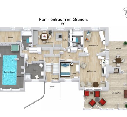 Grundriss – Familientraum im Grünen. – EG – 3D