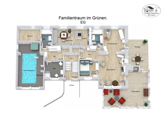 Grundriss – Familientraum im Grünen. – EG – 3D