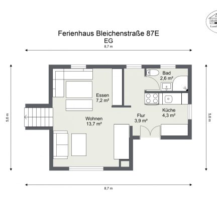 Grundriss – Ferienhaus Bleichenstraße 87E – EG – 2D