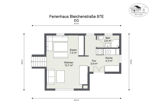 Grundriss – Ferienhaus Bleichenstraße 87E – EG – 2D