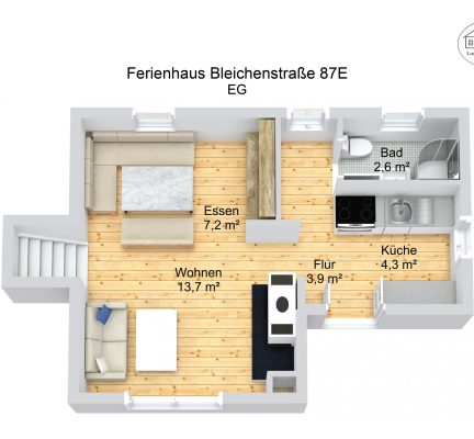 Grundriss – Ferienhaus Bleichenstraße 87E – EG – 3D