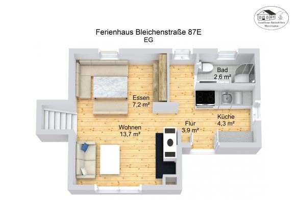 Grundriss – Ferienhaus Bleichenstraße 87E – EG – 3D