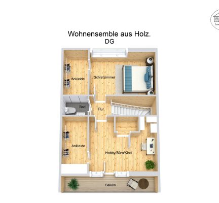 Grundriss – Wohnensemble aus Holz. – DG – 3D