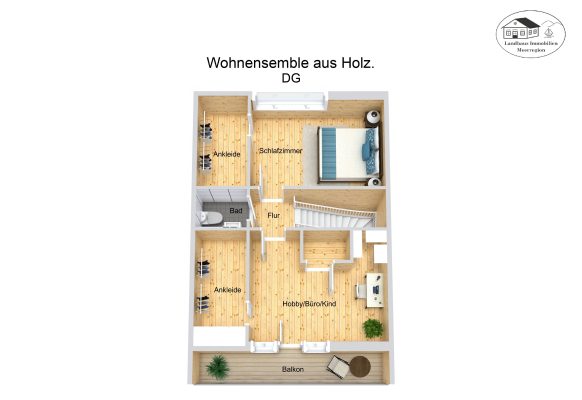 Grundriss – Wohnensemble aus Holz. – DG – 3D