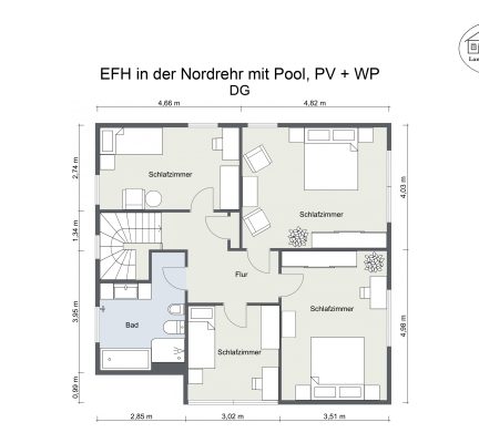 Grundriss – EFH in der Nordrehr mit Pool, PV + WP – DG – 2D