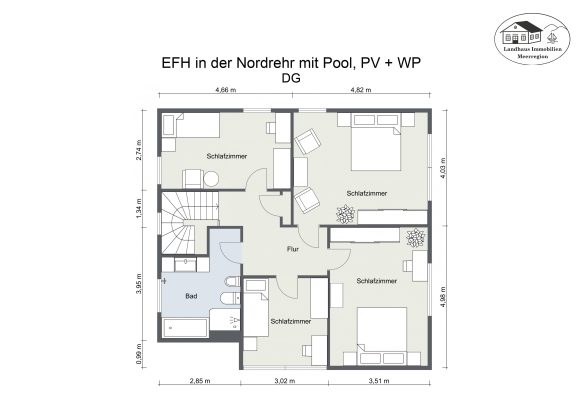 Grundriss – EFH in der Nordrehr mit Pool, PV + WP – DG – 2D