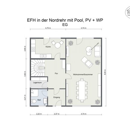 Grundriss – EFH in der Nordrehr mit Pool, PV + WP – EG – 2D