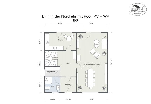 Grundriss – EFH in der Nordrehr mit Pool, PV + WP – EG – 2D