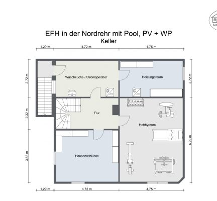 Grundriss – EFH in der Nordrehr mit Pool, PV + WP – Keller – 2D