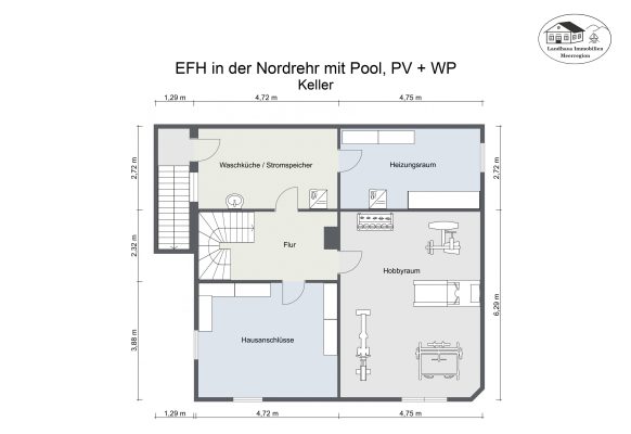 Grundriss – EFH in der Nordrehr mit Pool, PV + WP – Keller – 2D