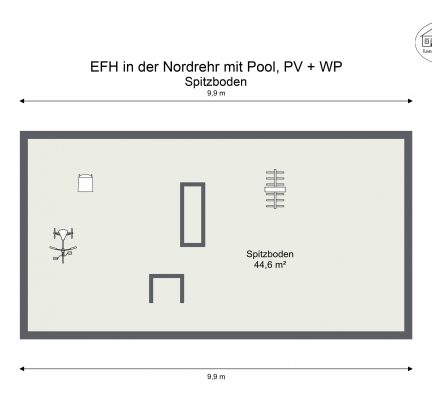 Grundriss – EFH in der Nordrehr mit Pool, PV + WP – Spitzboden – 2D